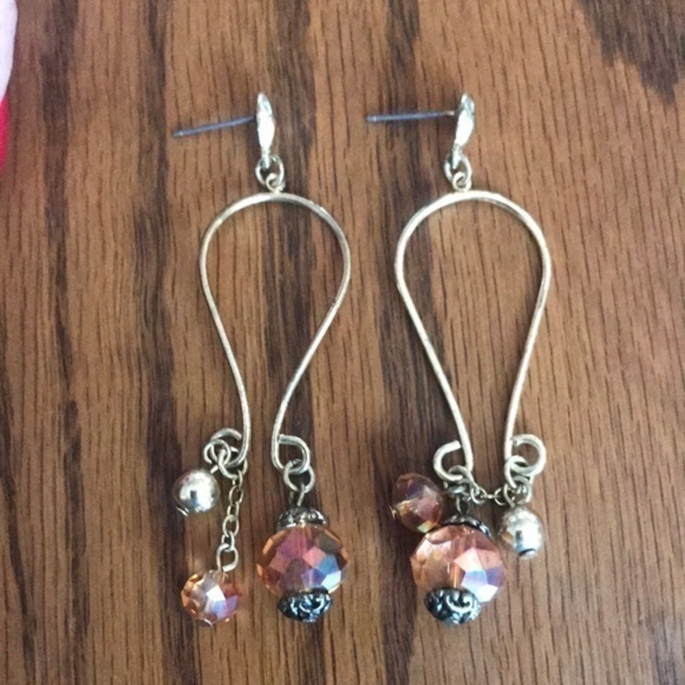 Gold beaded dangle earrings 2 1/2” in length